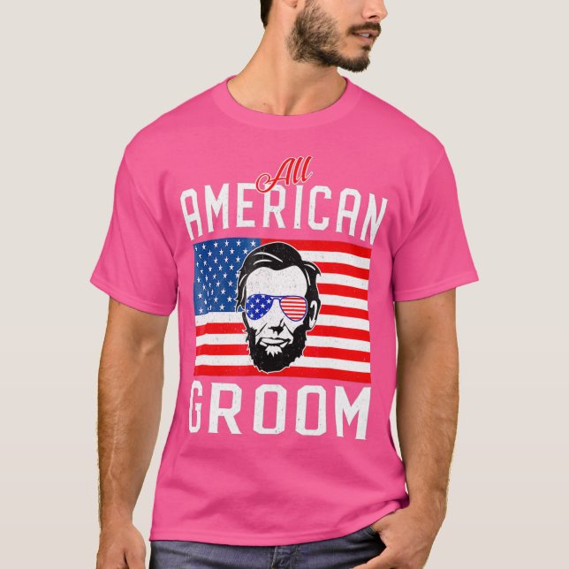 Mens American Flag Groom 4. Juli Bachelor T-Shirt (Vorderseite)