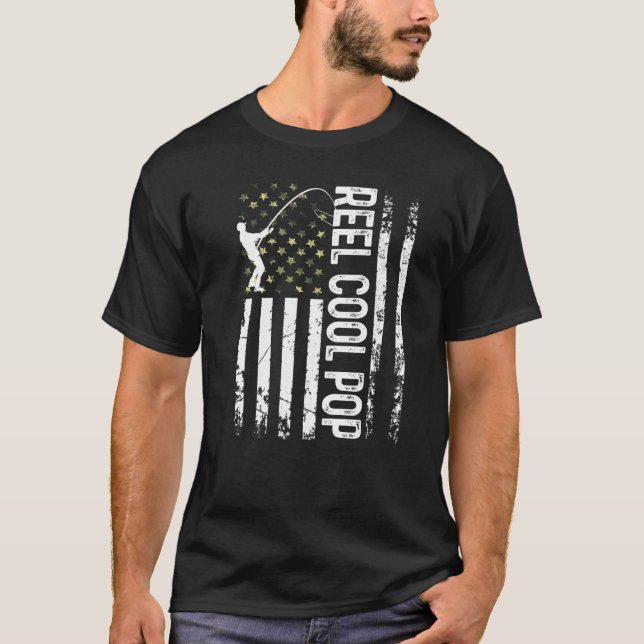 Mens American Flag Reel Cooler Pop für Daddy Husba T-Shirt (Vorderseite)