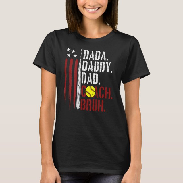 Mens American Flag Softball Coach Dad Daddy Father T-Shirt (Vorderseite)