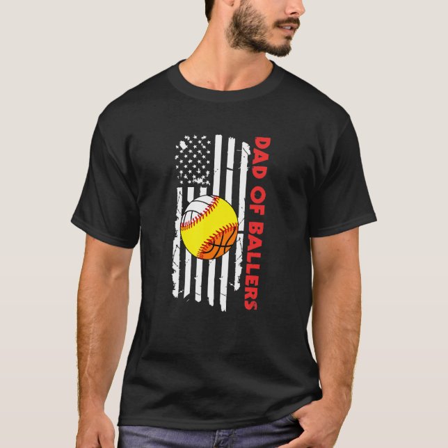 Mens American Flag Vater Ballers Volleyball Softba T-Shirt (Vorderseite)
