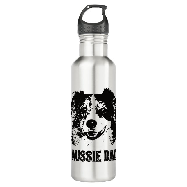Mens Aussie Vater - Australian Shepherd Dog Vater Edelstahlflasche (Vorderseite)