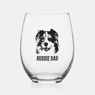 Mens Aussie Vater - Australian Shepherd Dog Vater Weinglas Ohne Stiel