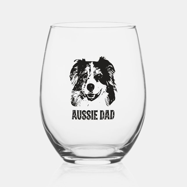 Mens Aussie Vater - Australian Shepherd Dog Vater Weinglas Ohne Stiel (Vorderseite)