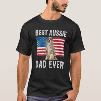 Mens Australian Shepherd Vater American Flag Dog L T-Shirt
