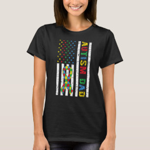Mens Autism Vater American Flag Awareness Ribbon C T-Shirt