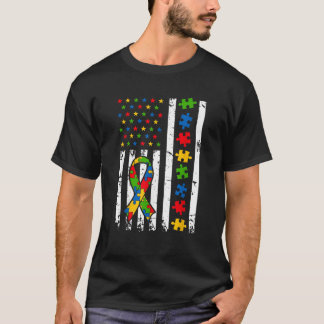 Mens Autismus Awareness American Flag Puzzle Piece T-Shirt