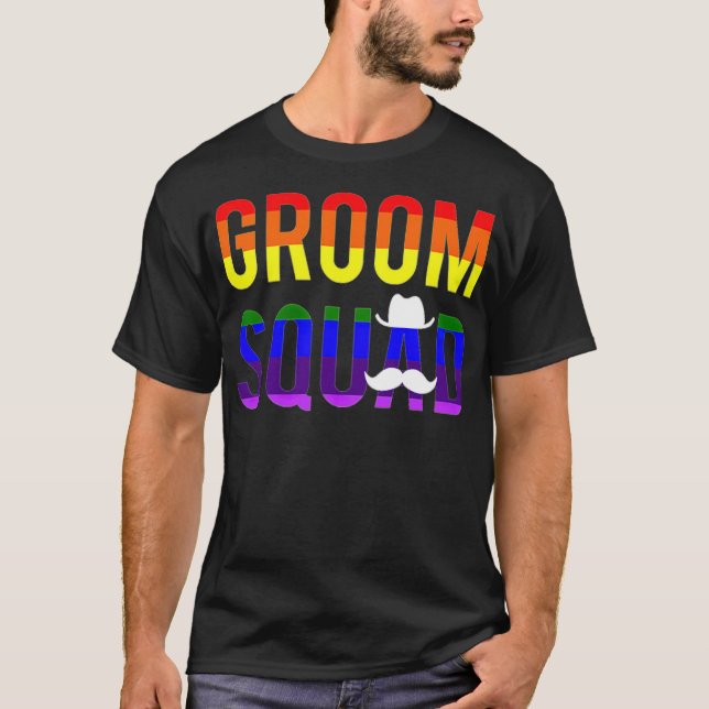 Mens Bachelor Party Gay Pride Groom Squad am beste T-Shirt (Vorderseite)