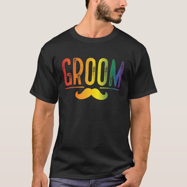 Mens Bachelor Party Rainbow Gay Pride Groom Mousta T-Shirt (Vorderseite)