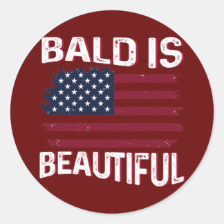 Mens Bald is beautiful Patriotic American USA Runder Aufkleber