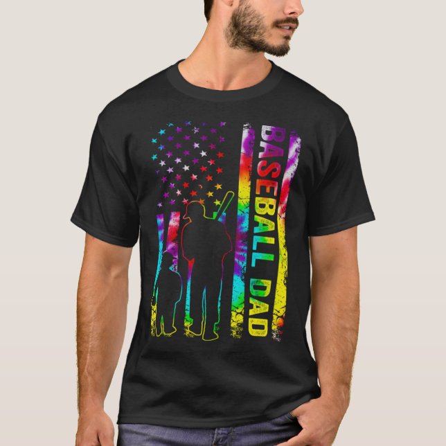Mens Baseball Dad American Flag Tie dye T-Shirt (Vorderseite)