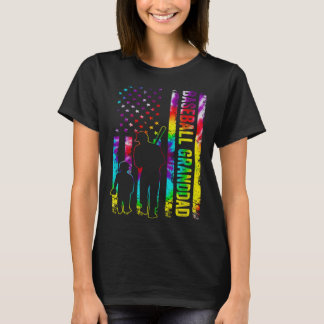 Mens Baseball Granddad American Flag Gefärbte Kraw T-Shirt