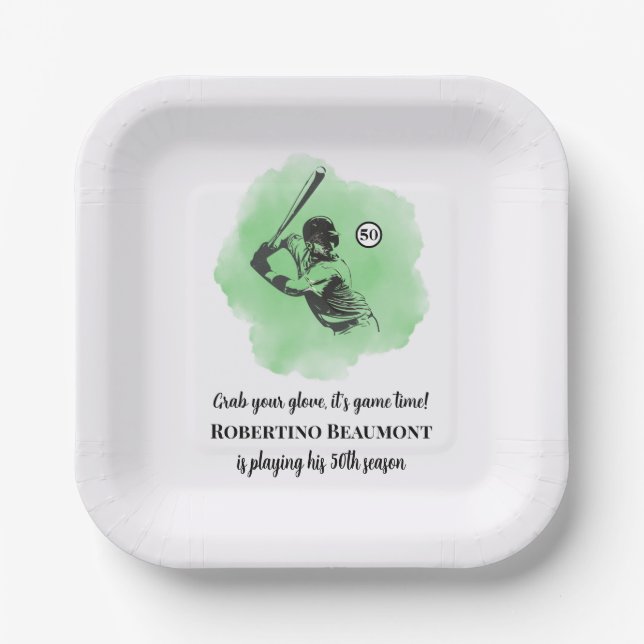 Men's Baseball Hitting 50th Birthday Pappteller (Vorderseite)