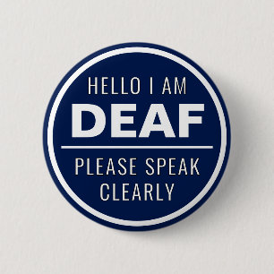 Mens Basic Navy Blue Speak eindeutig Deaf Button