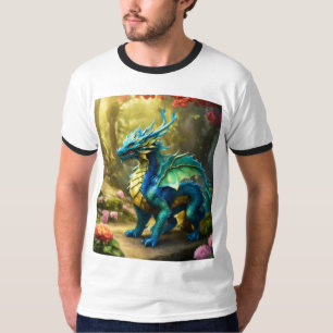 Mens Basic Ringer T - Shirt Whimsical Dragon T - S