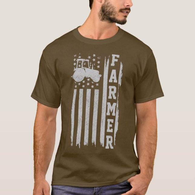 Mens Bauer American Flag Traktor Patriotic Farm T-Shirt (Vorderseite)