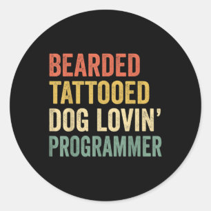 Mens Bearded Tattooed Dog Lovin Programmer Bart A Runder Aufkleber