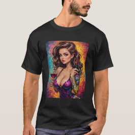 Mens Beautiful Graphic Image of Wine & Women T-Shirt