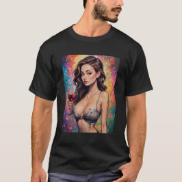 Mens Beautiful Graphic Image of Wine & Women T-Shirt