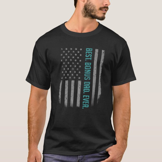 Mens Best Bonus Vater je amerikanische Flagge für  T-Shirt (Vorderseite)