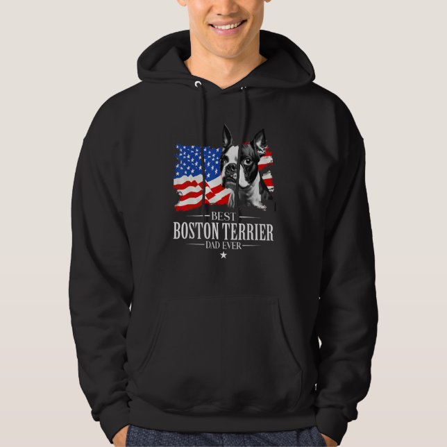 Mens Best Boston terrier Dad Ever American Flag Fa Hoodie (Vorderseite)