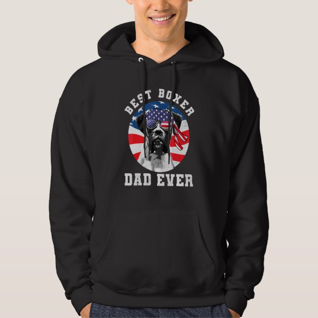 Mens Best Boxer Dog Vater je Hund American Flag Hoodie (Vorderseite)
