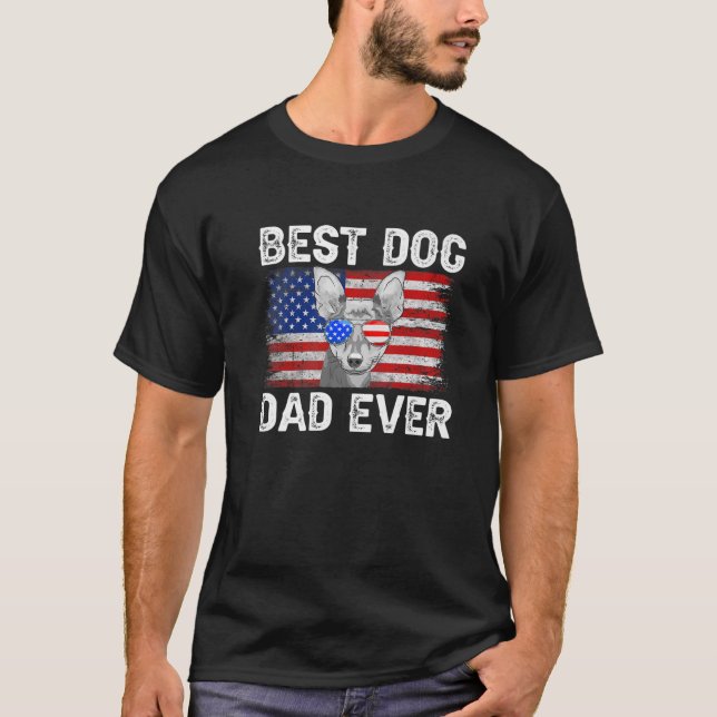 Mens Best Chihuahua Vater je amerikanische Flagge  T-Shirt (Vorderseite)