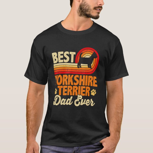 Mens Best Dog Dad Ever Yorkshire Terrier Retro Vin T-Shirt (Vorderseite)