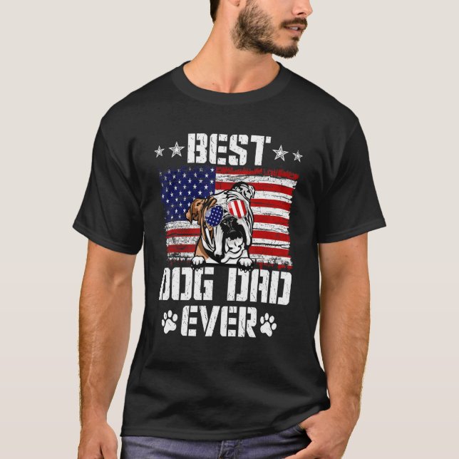 Mens Best Dog Vater je English Bulldog American Fl T-Shirt (Vorderseite)