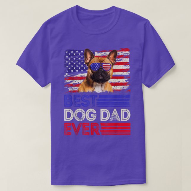 Mens Best French Bulldog Vater Ever American Flag  T-Shirt (Design vorne)