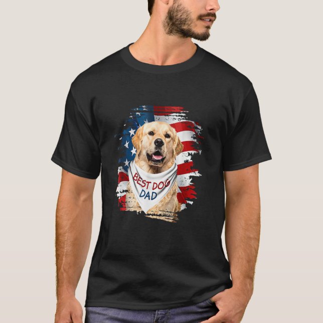 Mens Best Golden Retriever Dad Ever American Flag  T-Shirt (Vorderseite)