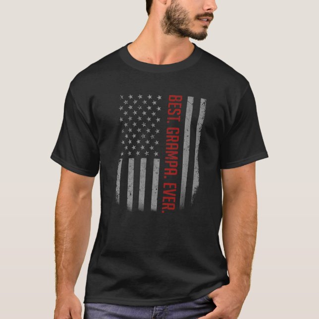 Mens Best Grampa je amerikanische Flagge für Vater T-Shirt (Vorderseite)
