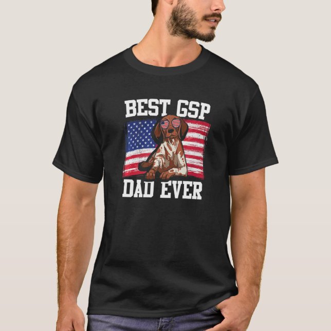 Mens Best GSP Dad Ever US Flag German Shorthaired  T-Shirt (Vorderseite)