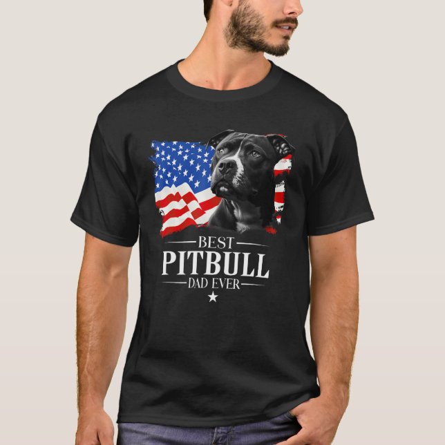 Mens Best Pitbull Dad Ever American Flag Father s  T-Shirt (Vorderseite)