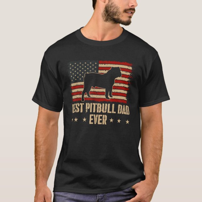 Mens Best Pitbull Dad Ever Dog  American Flag T-Shirt (Vorderseite)
