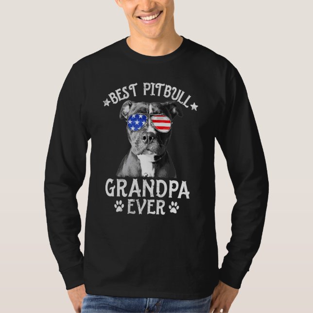 Mens Best Pitbull Opa Ever Dog Vater American Fl T-Shirt (Vorderseite)