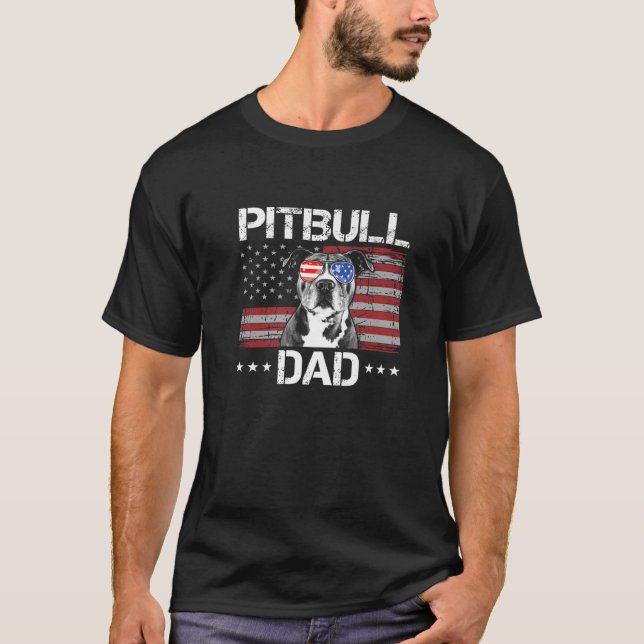 Mens Best Pitbull Vater Ever American Flag Funny D T-Shirt (Vorderseite)