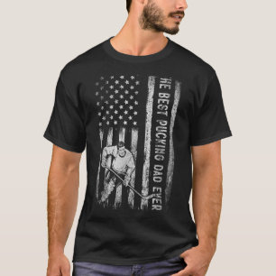 Mens Best Pucking Vater je Vintag USA Flag Hockey T-Shirt