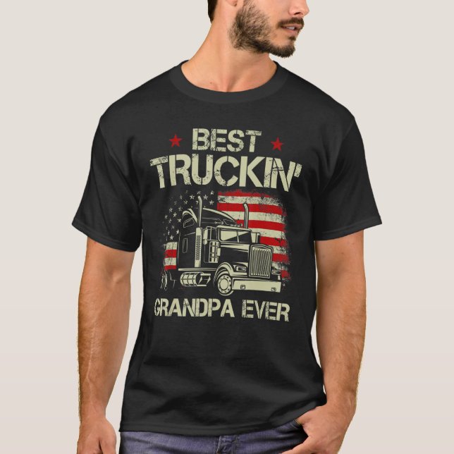 Mens Best Trucking Opa je amerikanische Flagge Big T-Shirt (Vorderseite)
