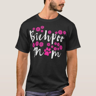 Mens Bichpoo Mama Rosa Blume Design mit rosa Paw T-Shirt