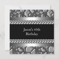 Mens Birthday Party Metal Chrome Black Silver 40.