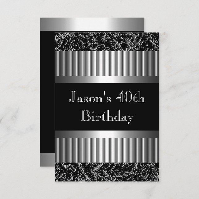 Mens Birthday Party Metal Chrome Look Bilder Einladung (Vorne/Hinten)