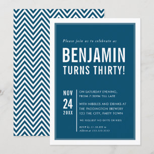 MEN'S BIRTHDAY PARTY Moderne Typografie Marine wei Einladung