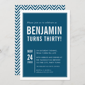 MEN'S BIRTHDAY PARTY Moderne Typografie Marine wei Einladung