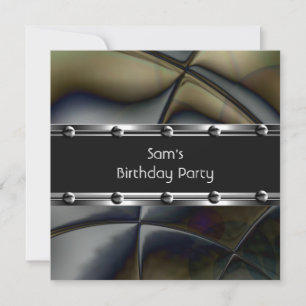 Mens Birthday Party Silver Metal Black Mans Einladung