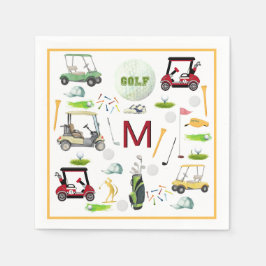 Men's Birthday Retirement Golf Theme Monogram Serviette