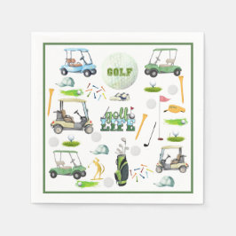 Men's Birthday Retirement Golf Theme Monogram Serviette