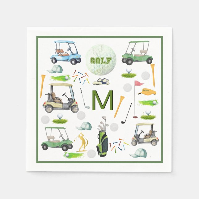 Men's Birthday Retirement Golf Theme Monogram Serviette (Vorderseite)