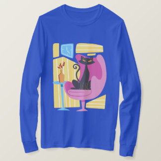 Men's Black Cat Abstract Long Sleeve T-Shirt