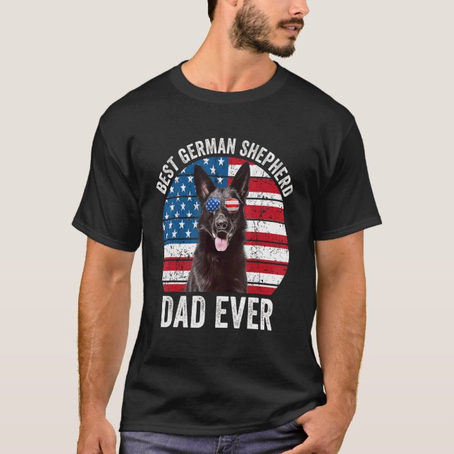 Mens Black German Shepherd Vater American Flag Gsd T-Shirt (Vorderseite)