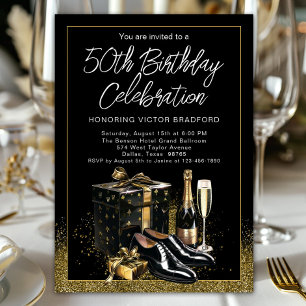 Mens Black Gold Ausgeklügeltes Hochformat Geburtst Einladung
